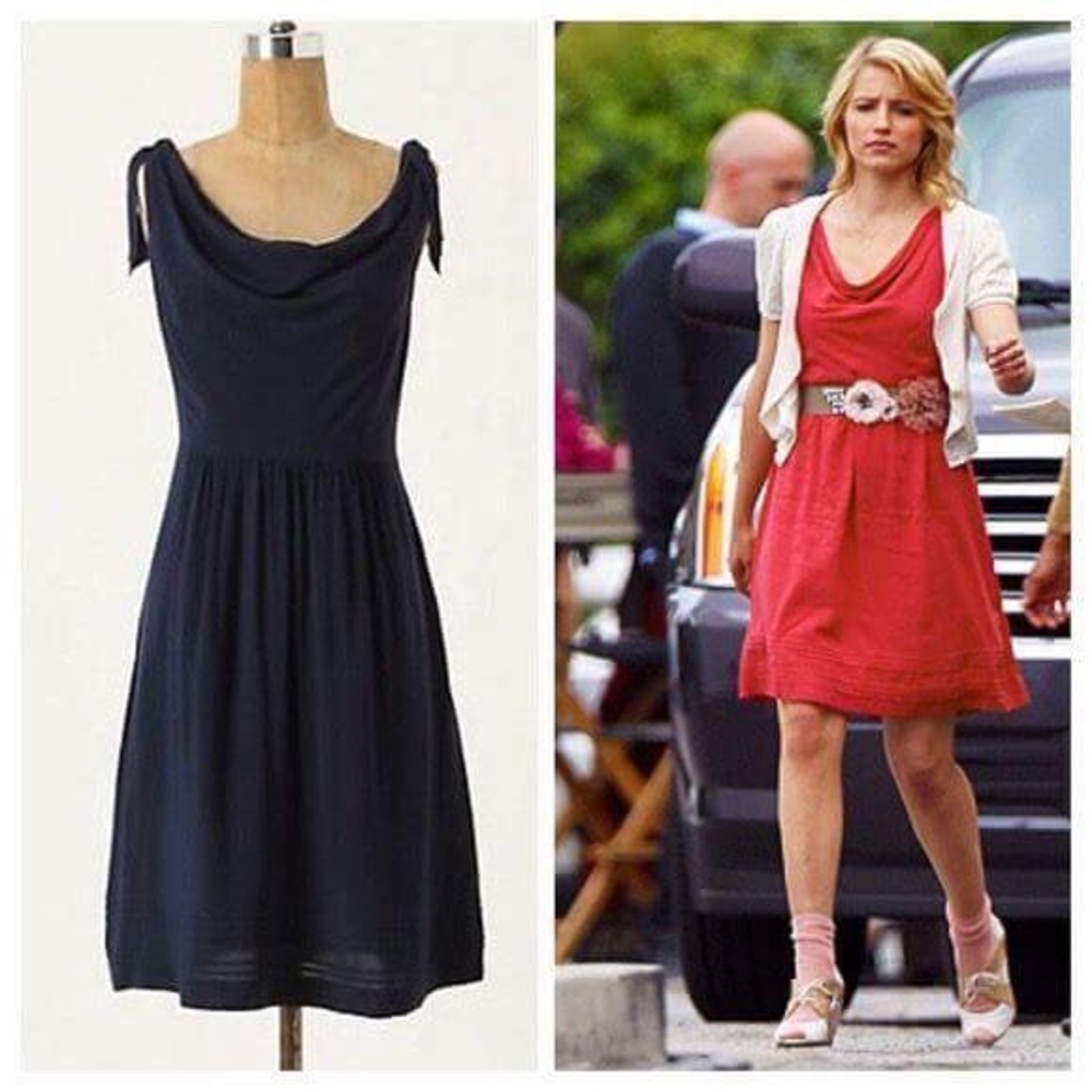 Maeve 'Tied Down' Cowl Neck Shoulder Tie Dress